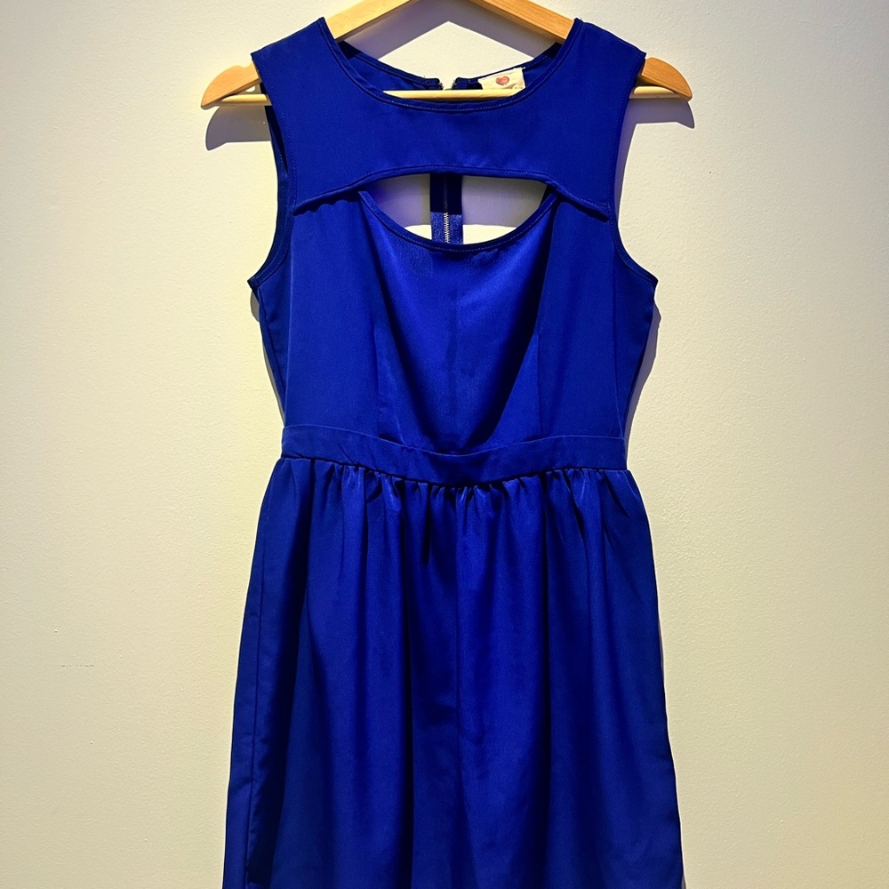 Dress Sleeveless Sheath size S Blue Cotton blend fully lined.
